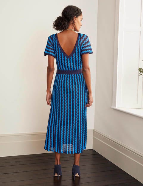 Rowan Pointelle Knitted Dress - Moroccan Blue and Navy Stripe Rowan Pointelle Knitted Dress - Moroccan Blue and Navy Stripe