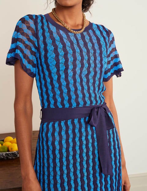 Rowan Pointelle Knitted Dress - Moroccan Blue and Navy Stripe Rowan Pointelle Knitted Dress - Moroccan Blue and Navy Stripe