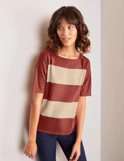 Berkeley Knitted Tee - Dusty Rose, Oatmeal Stripe Berkeley Knitted Tee - Dusty Rose, Oatmeal Stripe