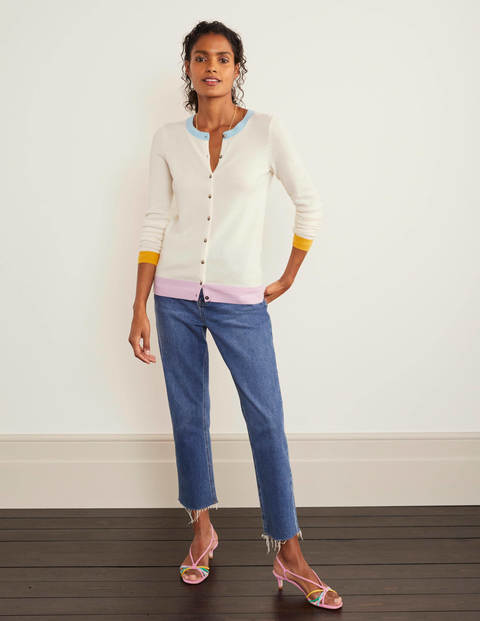 Cashmere Crew Cardigan - Ivory Colourblock Cashmere Crew Cardigan - Ivory Colourblock