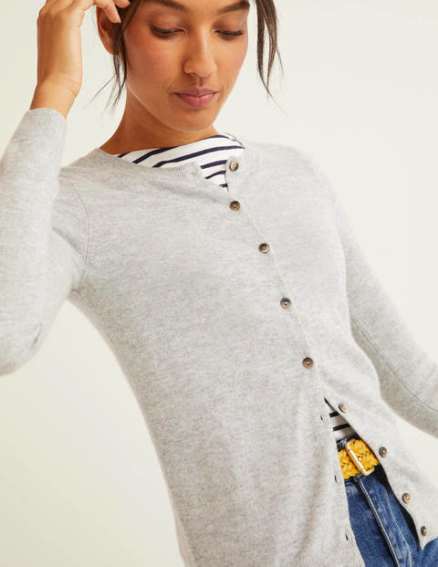 Cashmere Crew Cardigan - Grey Melange Cashmere Crew Cardigan - Grey Melange