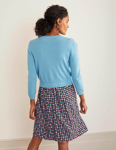 Kurz geschnittener Kaschmircardigan - Schottenrockblau Kurz geschnittener Kaschmircardigan - Schottenrockblau