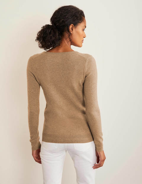 Cashmere V-neck Sweater - Camel Melange Cashmere V-neck Sweater - Camel Melange