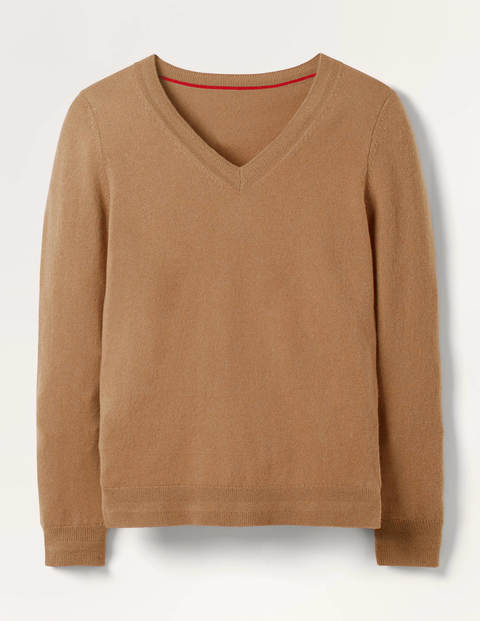 Cashmere V-neck Sweater - Camel Melange Cashmere V-neck Sweater - Camel Melange