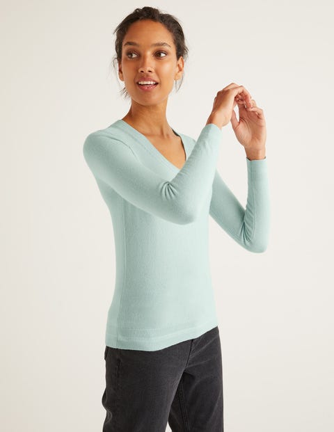 Kaschmirpullover mit V-Ausschnitt - Mintgrün Kaschmirpullover mit V-Ausschnitt - Mintgrün