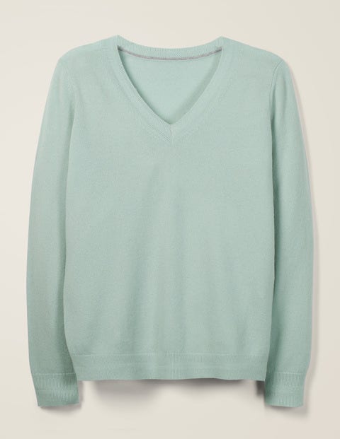 Kaschmirpullover mit V-Ausschnitt - Mintgrün Kaschmirpullover mit V-Ausschnitt - Mintgrün