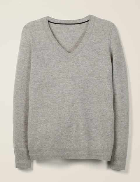 Cashmere V-neck Sweater - Grey Melange Cashmere V-neck Sweater - Grey Melange