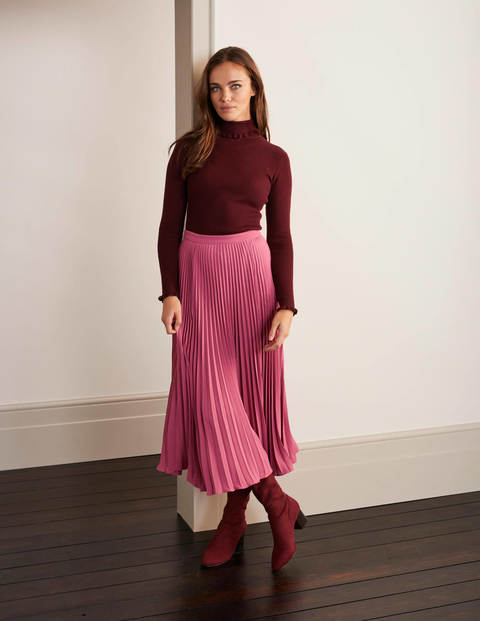 Rollkragenpullover aus Baumwolle mit Rüschen - Rotbraun Rollkragenpullover aus Baumwolle mit Rüschen - Rotbraun