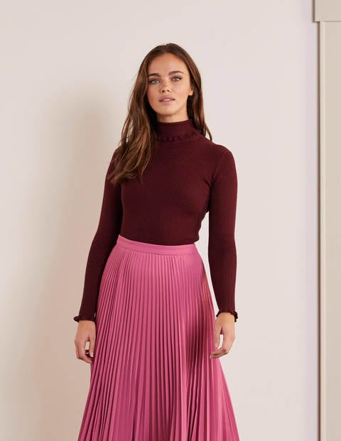 Rollkragenpullover aus Baumwolle mit Rüschen - Rotbraun Rollkragenpullover aus Baumwolle mit Rüschen - Rotbraun