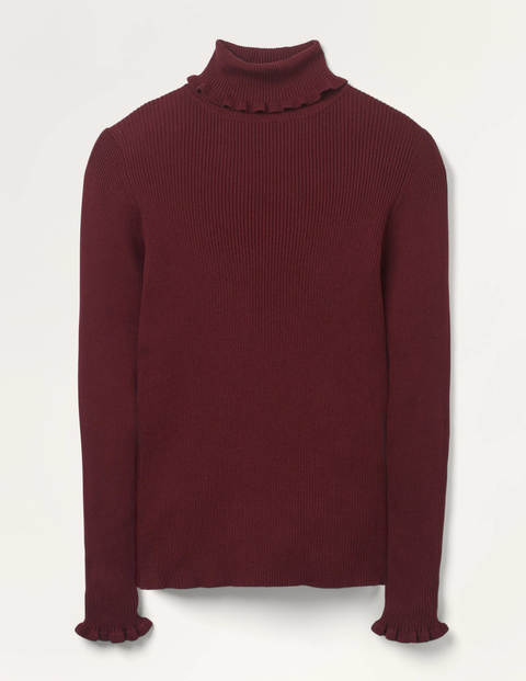 Rollkragenpullover aus Baumwolle mit Rüschen - Rotbraun Rollkragenpullover aus Baumwolle mit Rüschen - Rotbraun