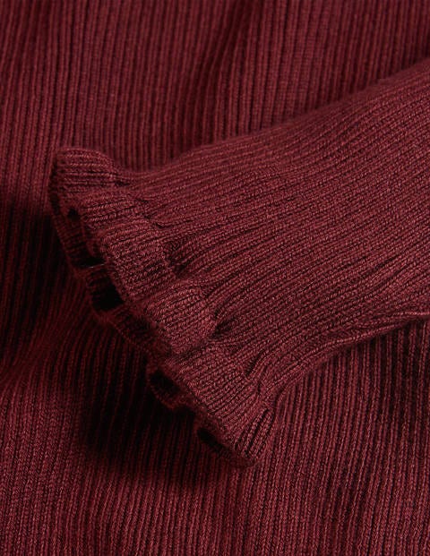 Rollkragenpullover aus Baumwolle mit Rüschen - Rotbraun Rollkragenpullover aus Baumwolle mit Rüschen - Rotbraun