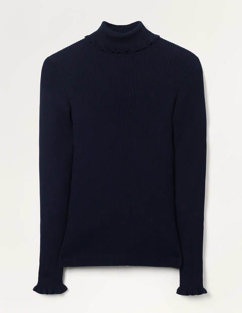 Rollkragenpullover aus Baumwolle mit Rüschen - Navy Rollkragenpullover aus Baumwolle mit Rüschen - Navy