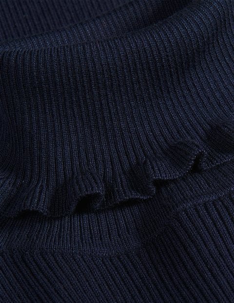 Rollkragenpullover aus Baumwolle mit Rüschen - Navy Rollkragenpullover aus Baumwolle mit Rüschen - Navy