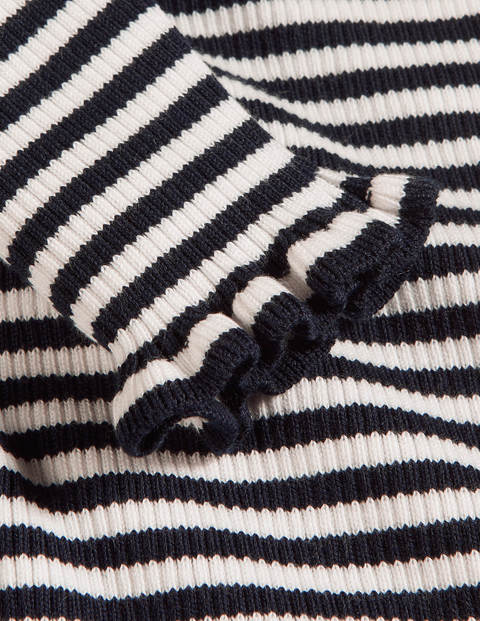 Rollkragenpullover aus Baumwolle mit Rüschen - Navy/Naturweiß, Gestreift Rollkragenpullover aus Baumwolle mit Rüschen - Navy/Naturweiß, Gestreift