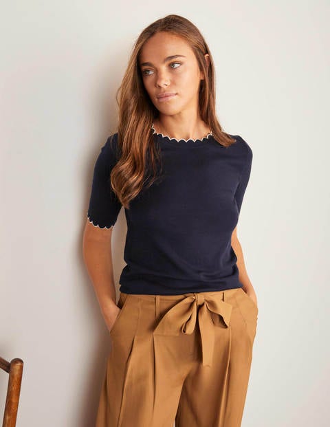 Suffolk Strick-T-Shirt mit Wellensaum - Navy Suffolk Strick-T-Shirt mit Wellensaum - Navy