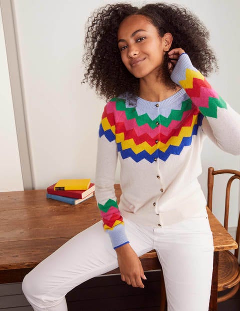 Rothesay Fair Isle Cardigan - Ecru Rainbow Chevron Rothesay Fair Isle Cardigan - Ecru Rainbow Chevron