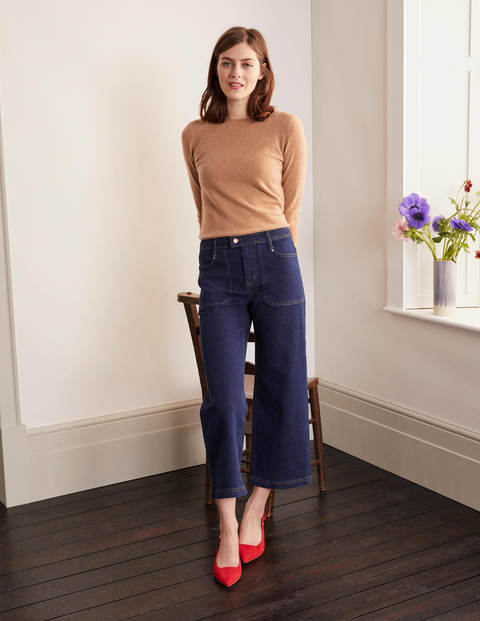 Cropped Wide Leg Cargo Jeans - Indigo Cropped Wide Leg Cargo Jeans - Indigo