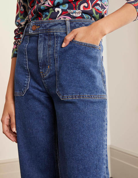 7/8-Cargo-Jeans mit weitem Bein - Mittleres Vintageblau 7/8-Cargo-Jeans mit weitem Bein - Mittleres Vintageblau