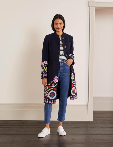 Riley Embroidered Coat - Navy Riley Embroidered Coat - Navy