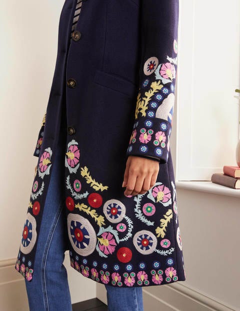 Riley Embroidered Coat - Navy Riley Embroidered Coat - Navy