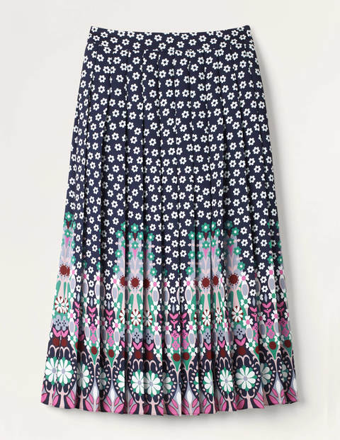 Musgrove Pleated Skirt - French Navy and Ivory Musgrove Pleated Skirt - French Navy and Ivory