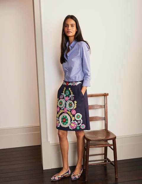 Riley Embroidered Mini Skirt - Navy, Multi Embroidery Riley Embroidered Mini Skirt - Navy, Multi Embroidery