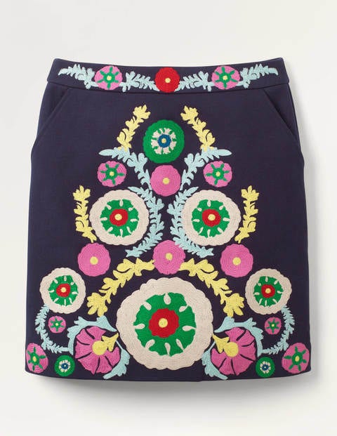 Riley Embroidered Mini Skirt - Navy, Multi Embroidery Riley Embroidered Mini Skirt - Navy, Multi Embroidery
