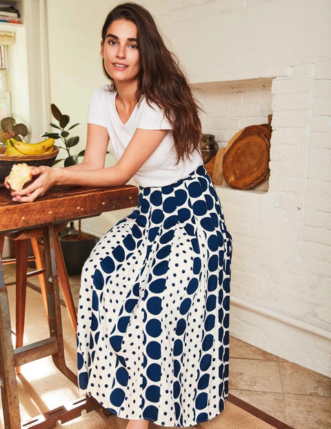 Philippa Midi Skirt - Ivory and Navy Spot Mix Philippa Midi Skirt - Ivory and Navy Spot Mix
