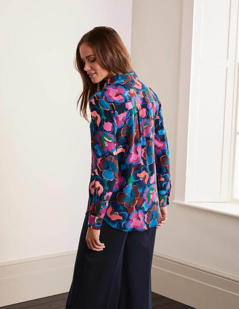 Das Seidenhemd - Navy, Große Blüten Das Seidenhemd - Navy, Große Blüten