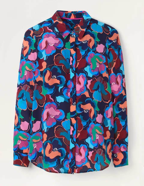 Das Seidenhemd - Navy, Große Blüten Das Seidenhemd - Navy, Große Blüten