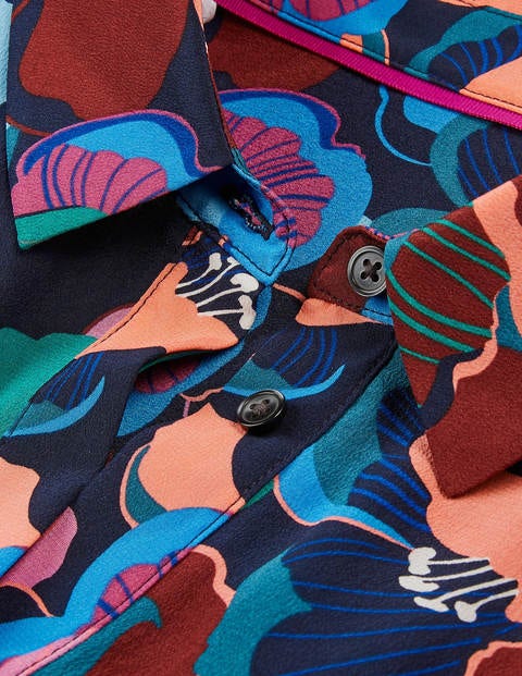 Das Seidenhemd - Navy, Große Blüten Das Seidenhemd - Navy, Große Blüten