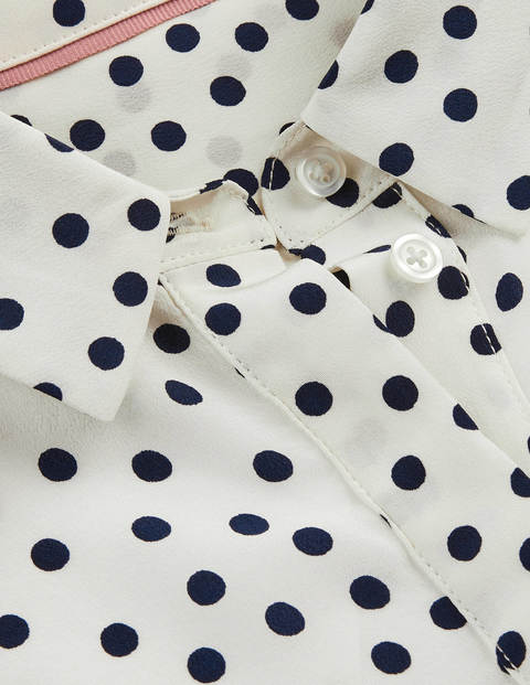 The Silk Shirt - Ivory and Navy, Dot The Silk Shirt - Ivory and Navy, Dot