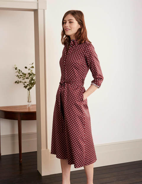 Isodora Midi-Hemdblusenkleid - Rotbraun, Regelmäßige Punkte Isodora Midi-Hemdblusenkleid - Rotbraun, Regelmäßige Punkte