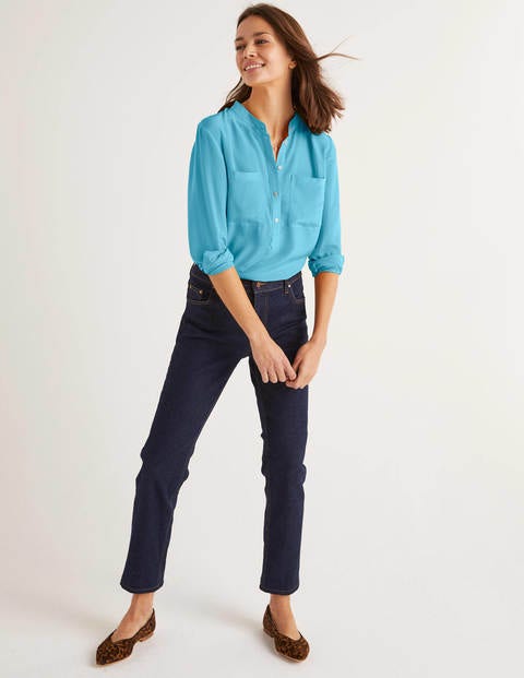 Silk Collarless Blouse - Lomond Blue Silk Collarless Blouse - Lomond Blue