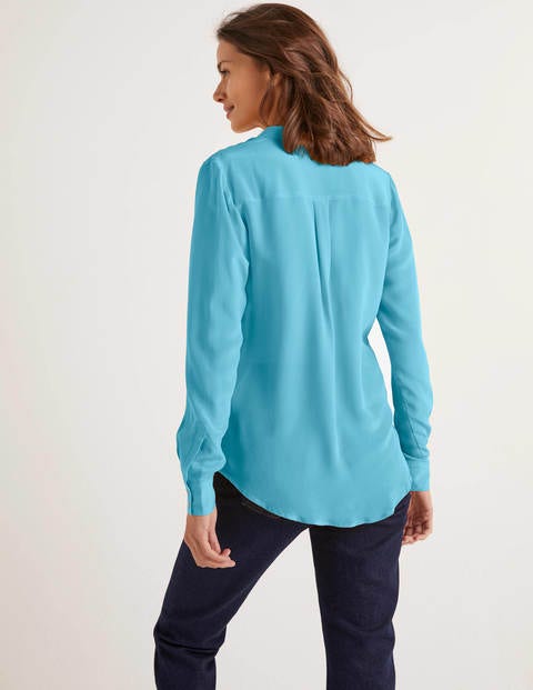 Silk Collarless Blouse - Lomond Blue Silk Collarless Blouse - Lomond Blue