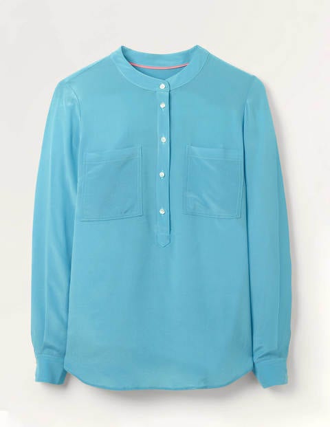 Silk Collarless Blouse - Lomond Blue Silk Collarless Blouse - Lomond Blue