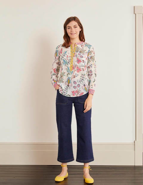 Silk Collarless Blouse - Ivory, Heritage Bloom Silk Collarless Blouse - Ivory, Heritage Bloom