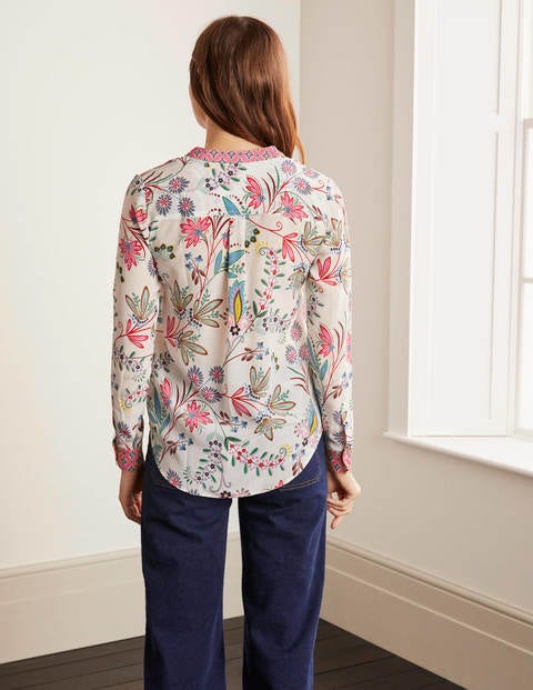 Silk Collarless Blouse - Ivory, Heritage Bloom Silk Collarless Blouse - Ivory, Heritage Bloom