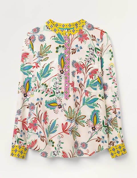 Silk Collarless Blouse - Ivory, Heritage Bloom Silk Collarless Blouse - Ivory, Heritage Bloom