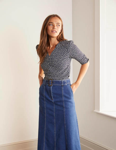 Jemima Ruched Top - Navy, Speckle Spot Jemima Ruched Top - Navy, Speckle Spot