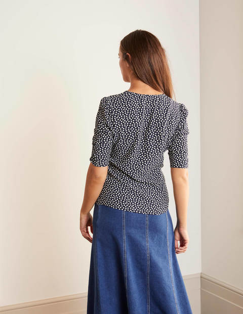Jemima Ruched Top - Navy, Speckle Spot Jemima Ruched Top - Navy, Speckle Spot