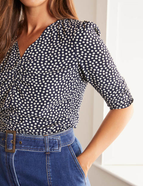 Jemima Ruched Top - Navy, Speckle Spot Jemima Ruched Top - Navy, Speckle Spot