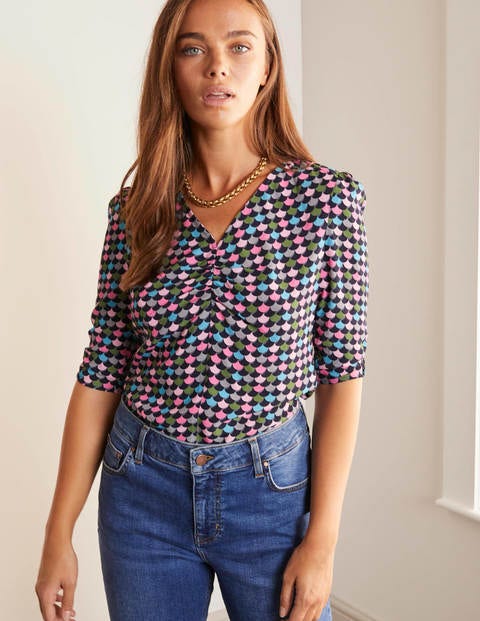 Jemima Ruched Top - Navy, Shadow Scallop Jemima Ruched Top - Navy, Shadow Scallop
