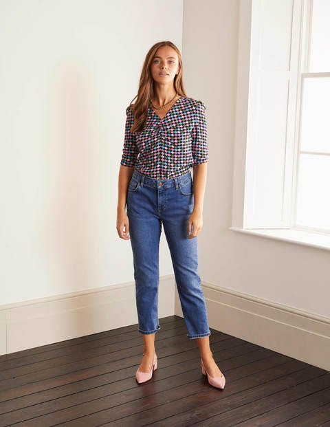 Jemima Ruched Top - Navy, Shadow Scallop Jemima Ruched Top - Navy, Shadow Scallop