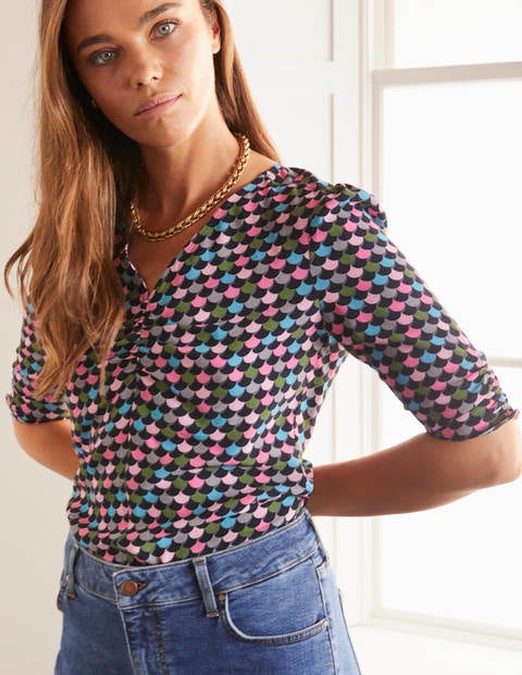 Jemima Ruched Top - Navy, Shadow Scallop Jemima Ruched Top - Navy, Shadow Scallop