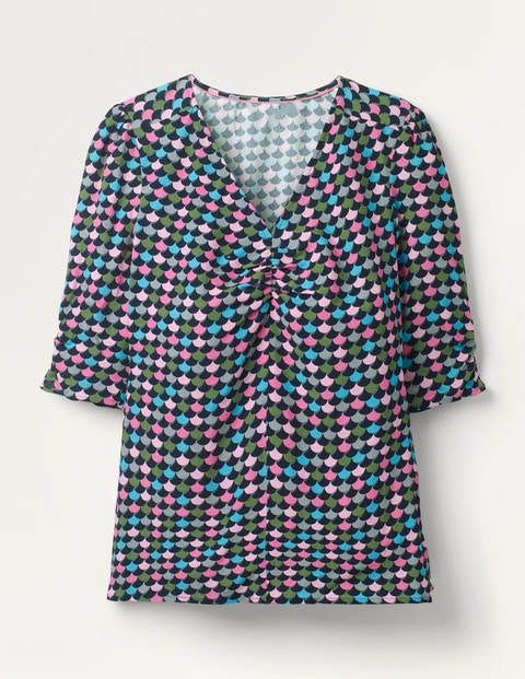 Jemima Ruched Top - Navy, Shadow Scallop Jemima Ruched Top - Navy, Shadow Scallop