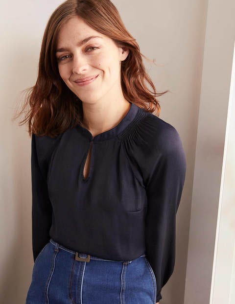 Kitty Smocked Neck Blouse - Navy Kitty Smocked Neck Blouse - Navy