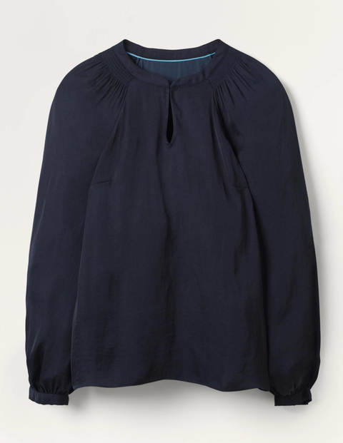 Kitty Smocked Neck Blouse - Navy Kitty Smocked Neck Blouse - Navy