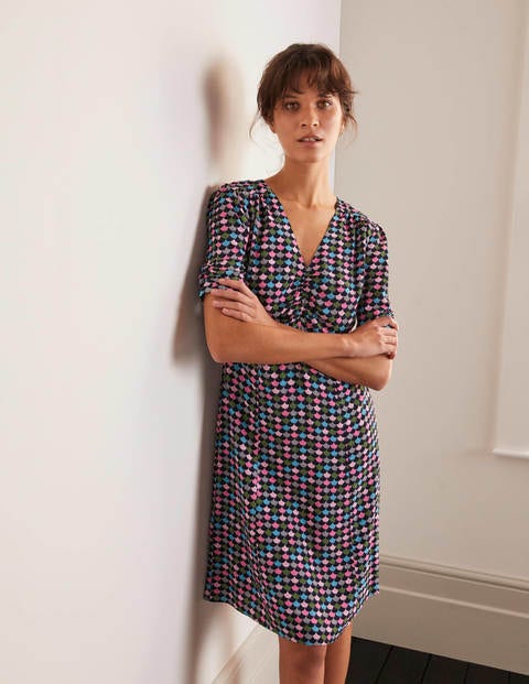 Jemima Ruched Dress - French Navy, Shadow Scallop Jemima Ruched Dress - French Navy, Shadow Scallop