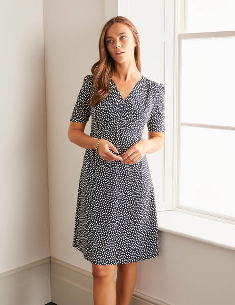 Jemima Ruched Dress - Navy, Speckle Spot Jemima Ruched Dress - Navy, Speckle Spot